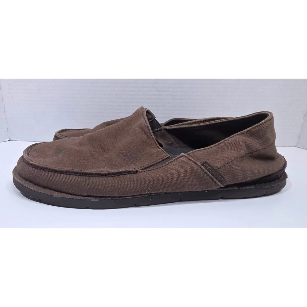 Crocs Santa Cruz Mens Brown Canvas Slip On Loafers Shoes‎ 201235 Size 10